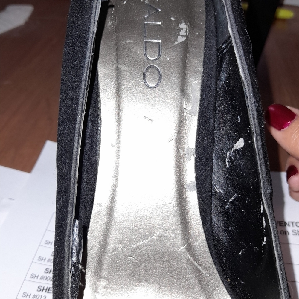 WOMENS ALDO BRAND HIGH HEEL OPEN TOE POM POM SEQUIN SHOES - Picture 5 of 10